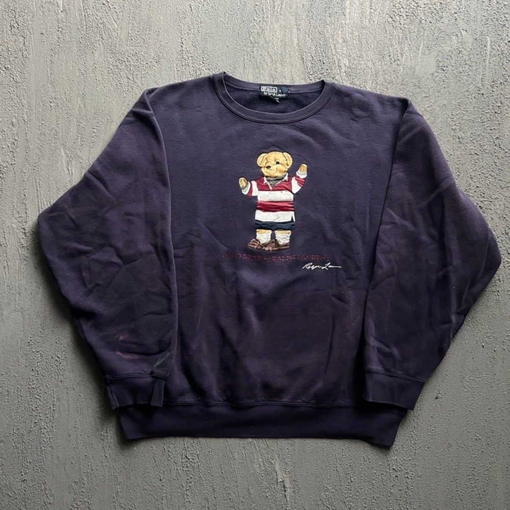 Vintage Polo Ralph Lauren Polo Bear‎ Sweatshirt Large Blue 1990s